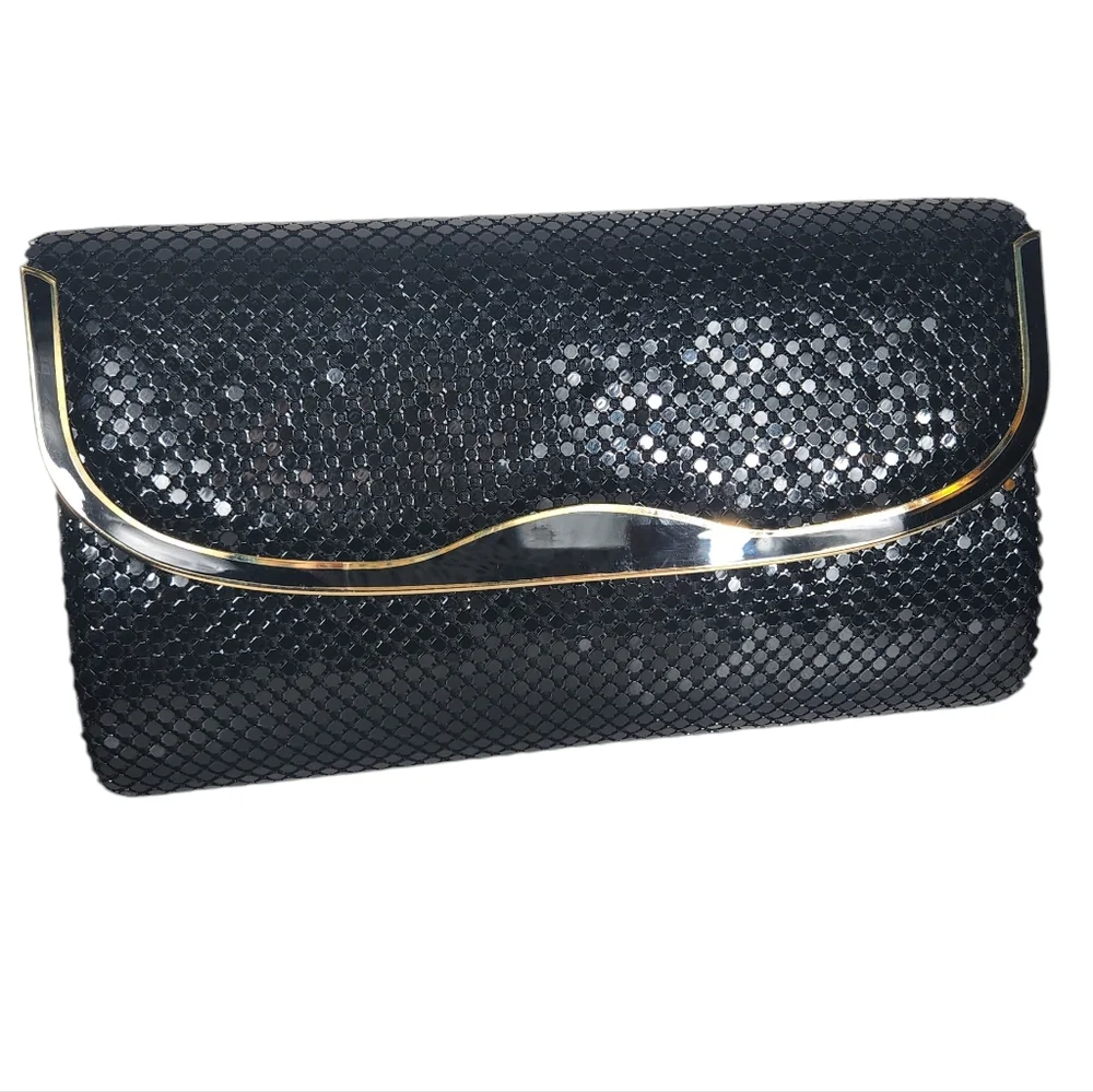 Another Y & S NWT Vintage Original Metallic Sequin Evening Purse Bag Black Gold
